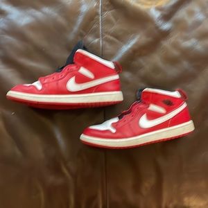 Boys size 2.5Y red and white Air Jordan’s shoes